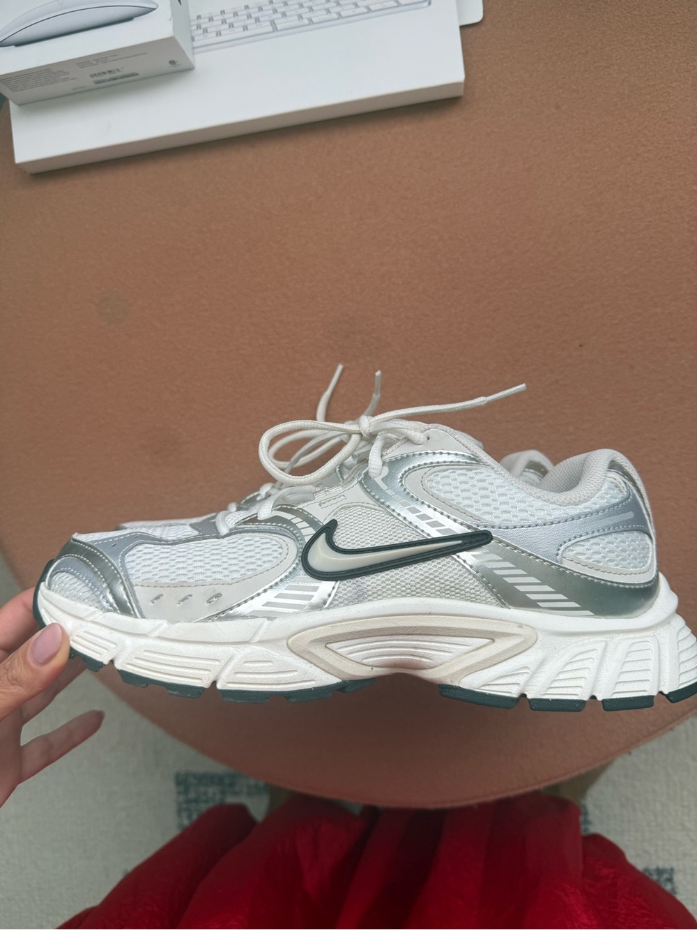 Nike Women’s White and Silver Mesh Running Sneakers